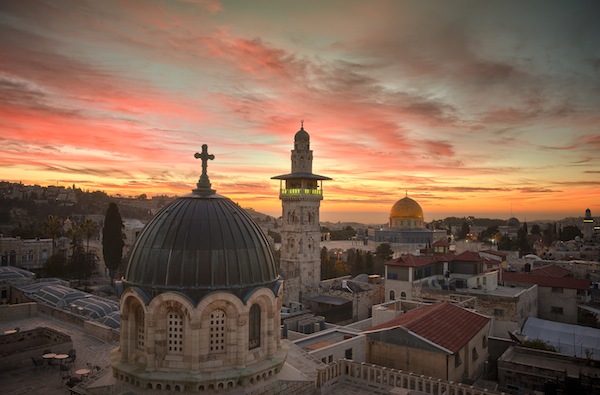 Jerusalem bij ondergaande zon in het Omniversum