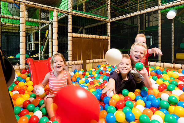 Kinderen spelen in de ballenbak