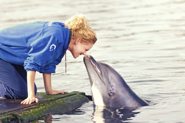 Trainers genieten van hun werk bij het Dolfinarium