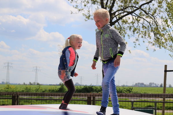 Spring in het rond op het springkussen