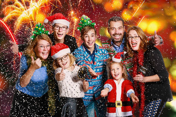 Kerst familie fotoshoot met kerstmutsen