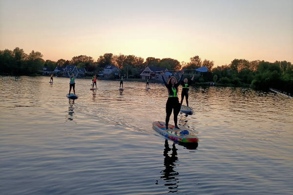 Suppen met zonsondergang