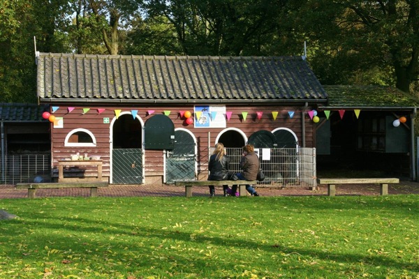 Binnen in de stal wonen de Cavia's en konijnen