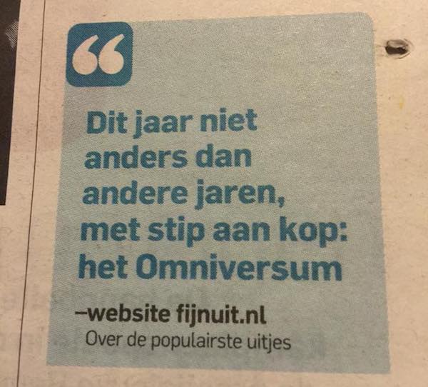 Het Algemeen Dagblad heeft ons stuk opgepakt over het populairste uitje en dit vermeld in hun krant
